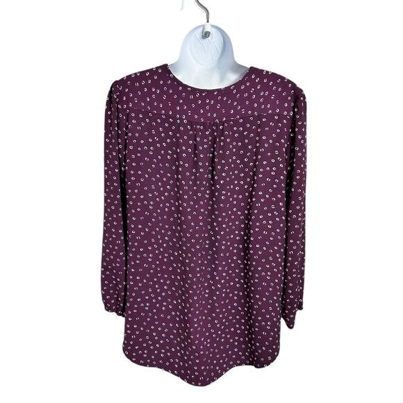 Women's fun 2 fun Blouse Sz M Purple Polka Dot V-Neck 3/4 Sleeve Loose Top - Picture 6 of 7
